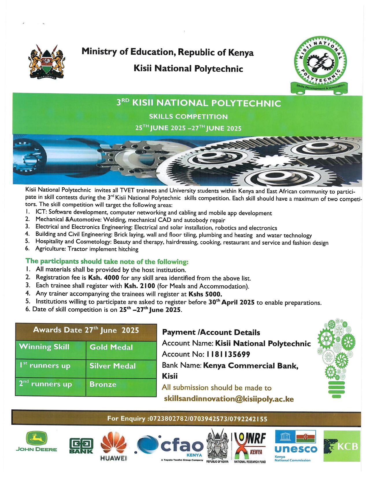 CALL FOR SKILLS COMPETITION FOR TVETS AND UNIVERSITIES.